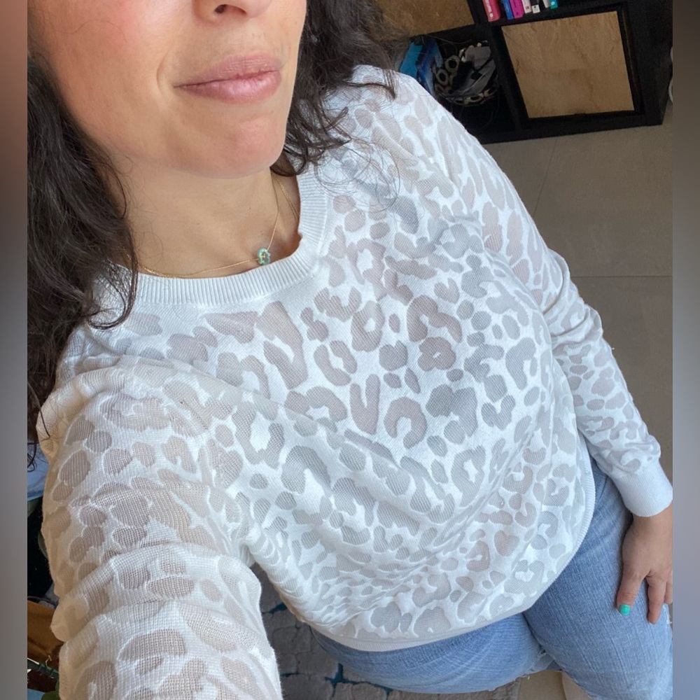 Theory White Leopard Print pullover sweater